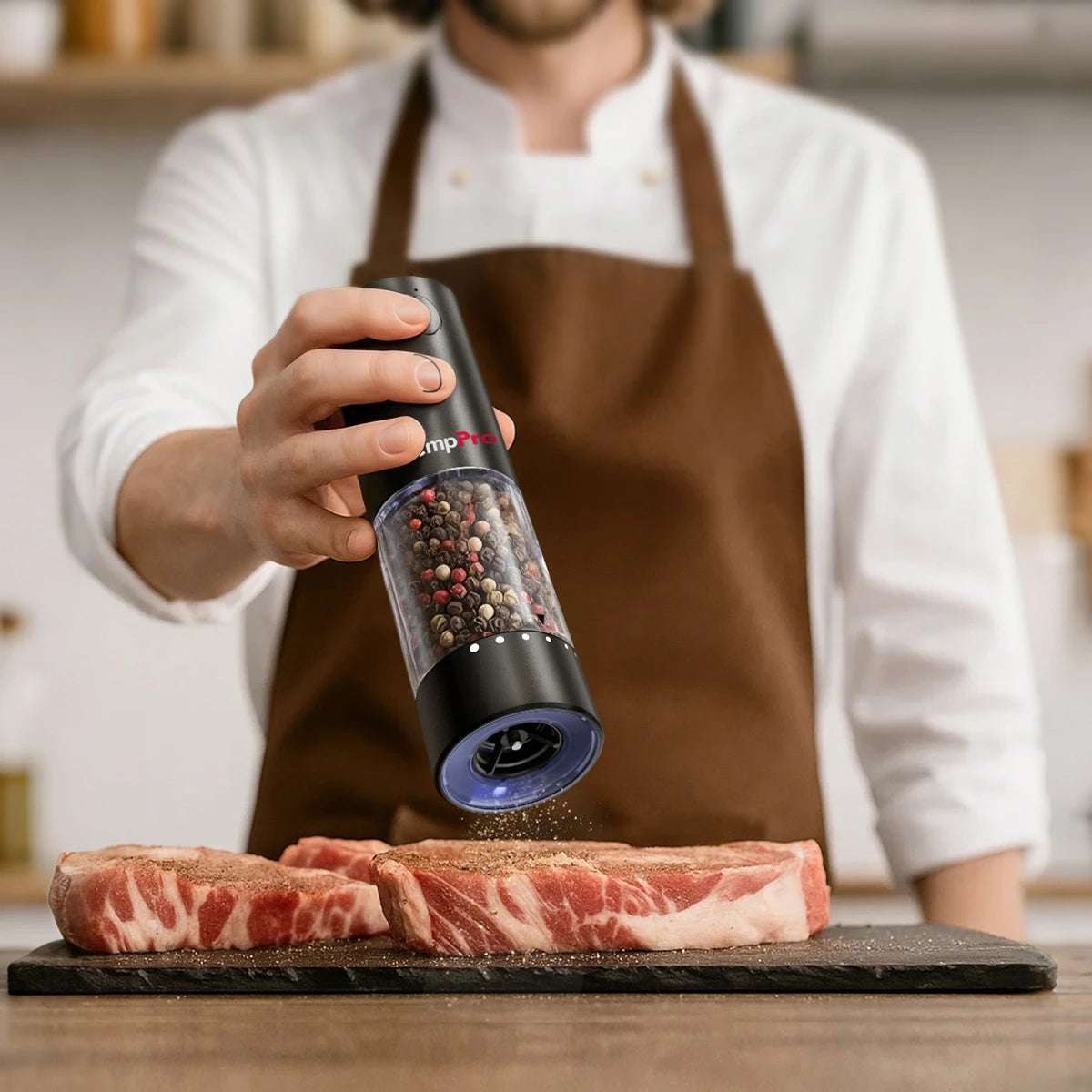 TempPro APG709 Electric Salt & Pepper Grinder Set — One-Handed, 2-Pack