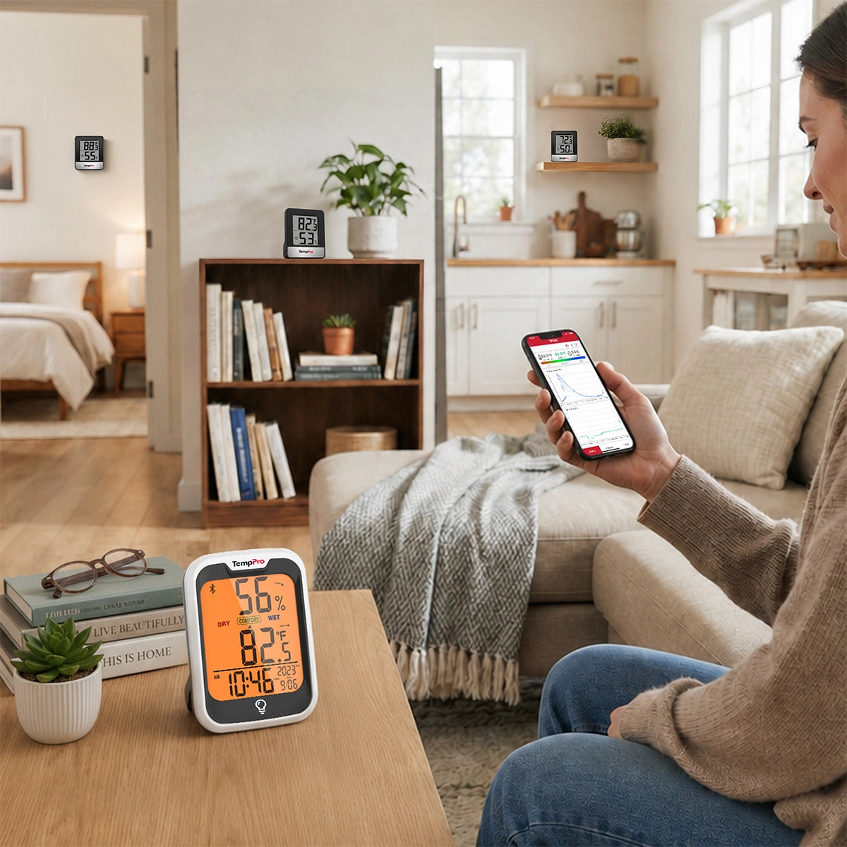Thermomètre-hygromètre Bluetooth TempPro TP358 + mini-hygromètres TP49B (pack de 3) — Moniteur de température et d'humidité intérieure