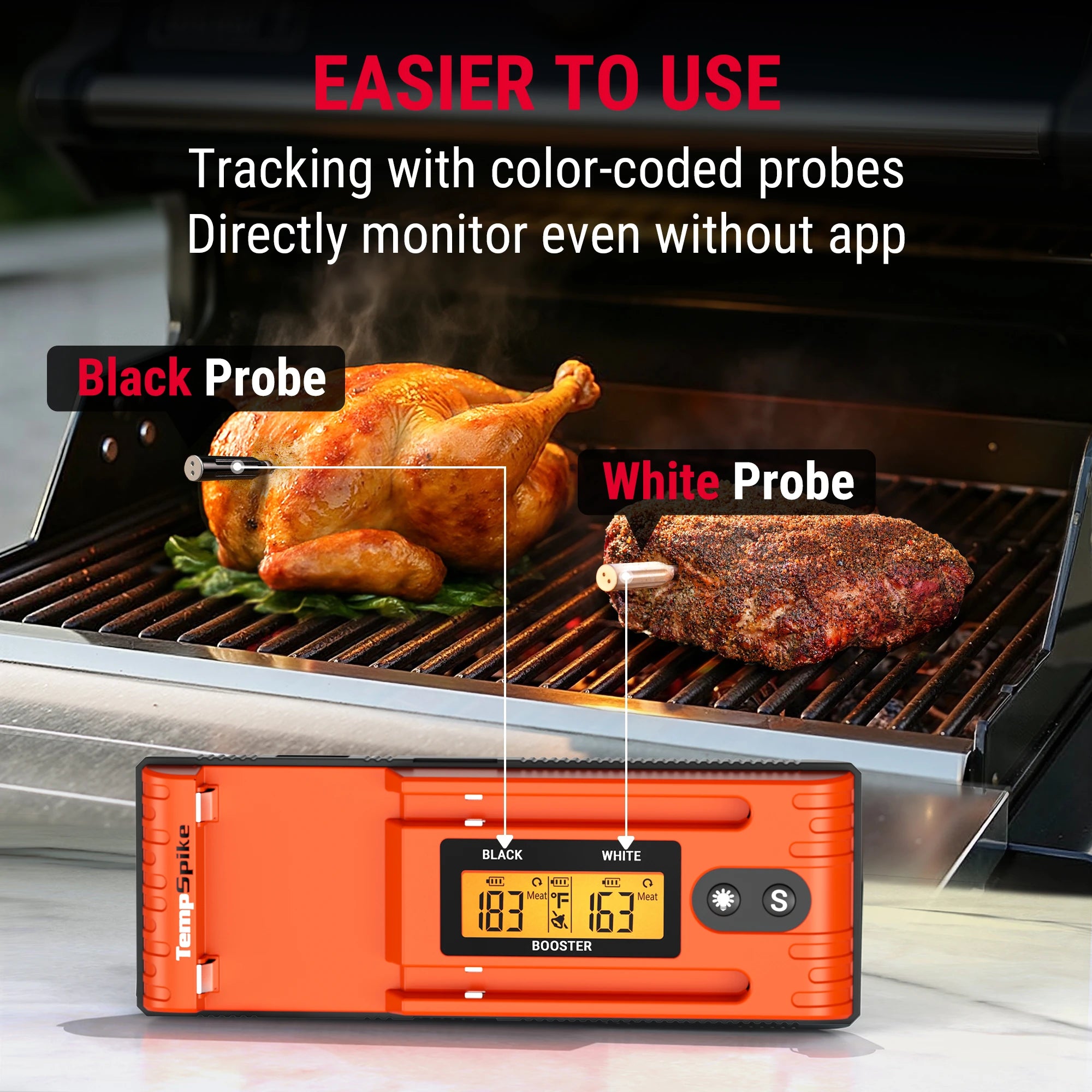 Termómetro de carne inalámbrico inteligente TempPro Twin TempSpike TP962 — Doble sonda, Bluetooth de 150 m