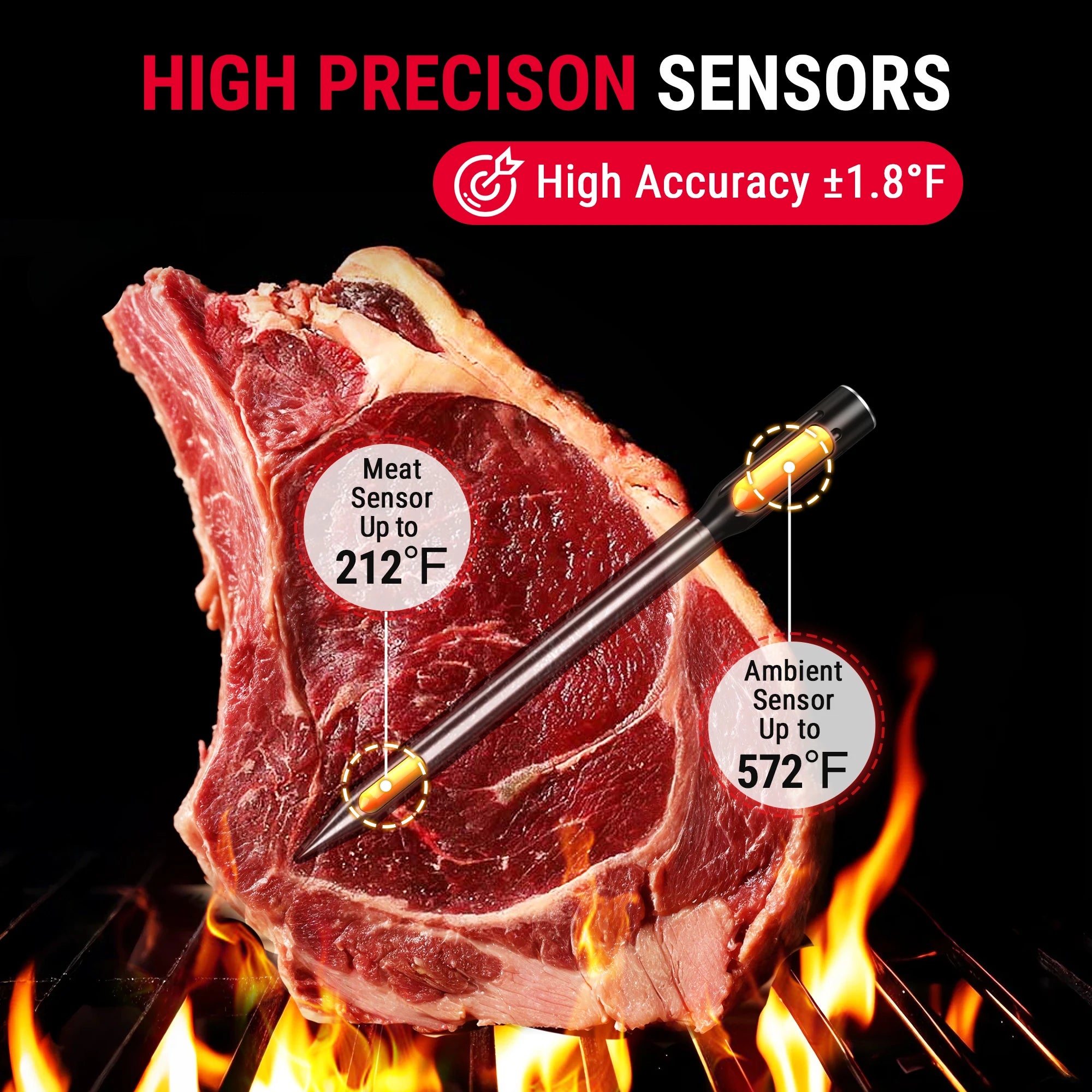 Termómetro de carne inalámbrico inteligente TempPro Twin TempSpike TP962 — Doble sonda, Bluetooth de 150 m