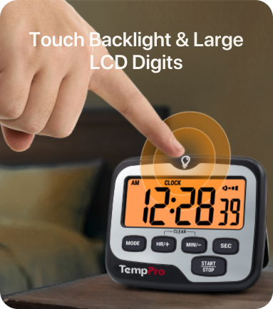 TempPro TM01 Digital Kitchen Timer — Long 99h Countdown, Clear LCD