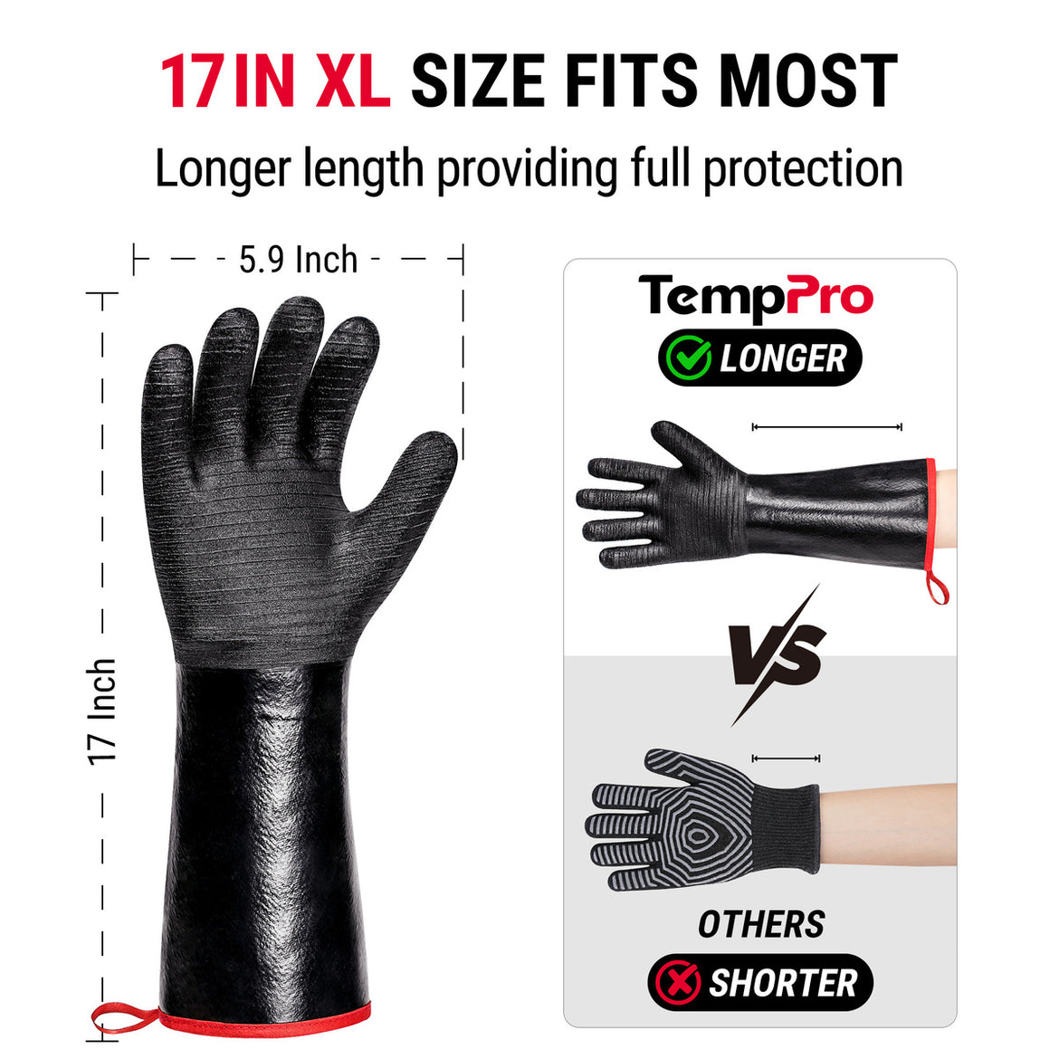 Gants de barbecue étanches TempPro TP100 — Résistants à la chaleur 500°C, Manches de 35,5 cm