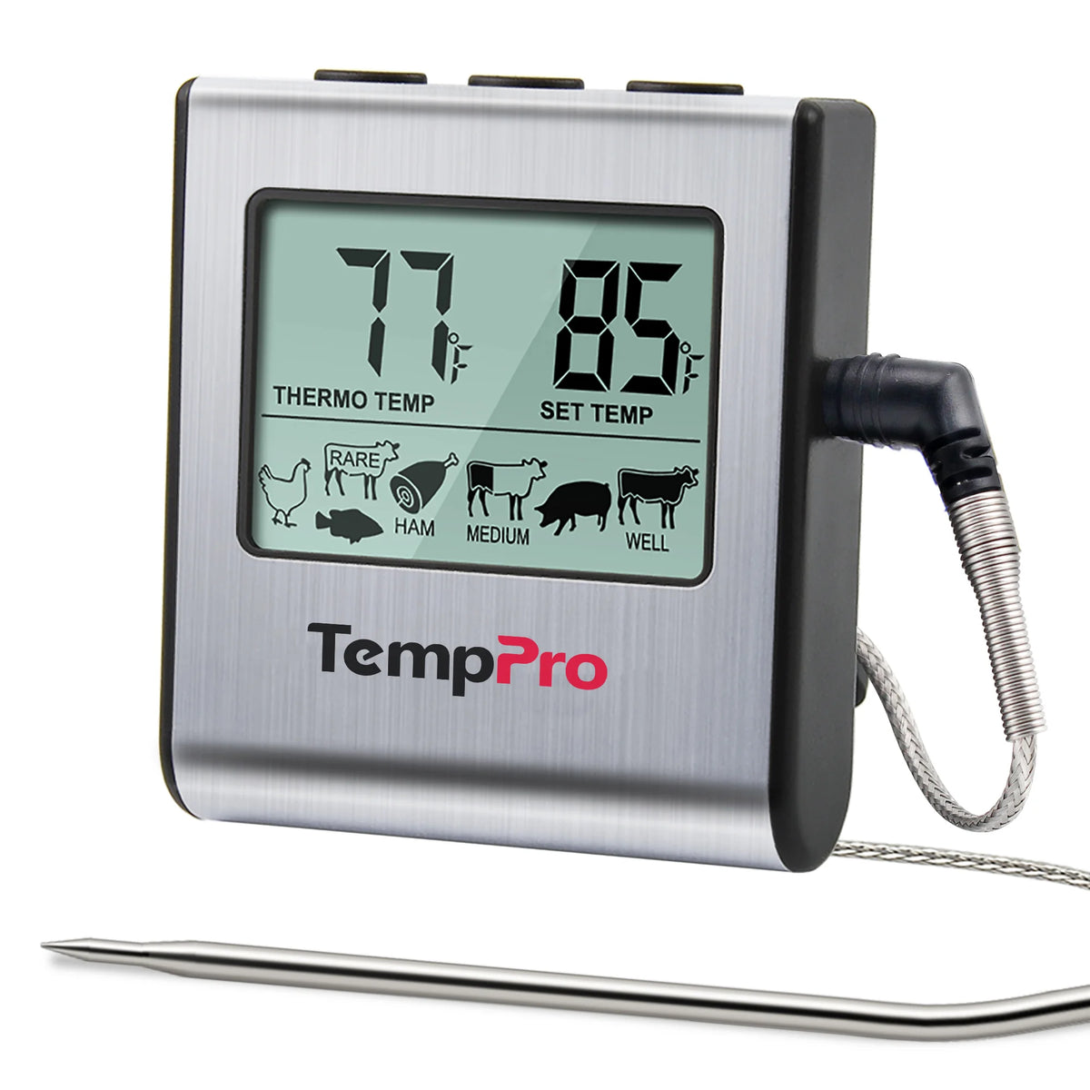 TempPro TempTrack CORE TP16 Leave-In Meat Thermometer — Oven & Grill Safe, Programmable Alarm