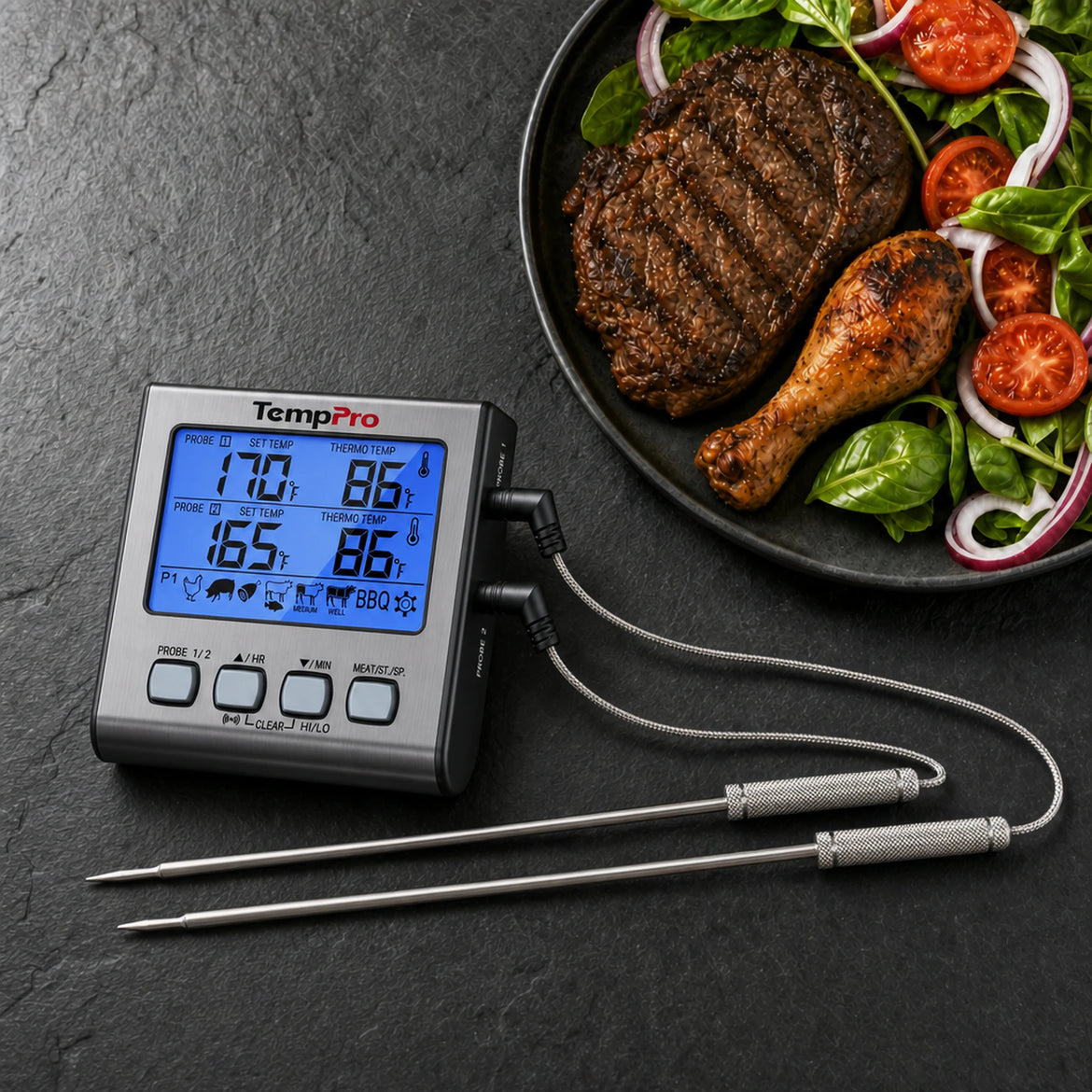 Thermomètre à viande TempPro TempTrack PLUS TP17 – Utilisation au four et sur le grill, avec minuterie et alarme