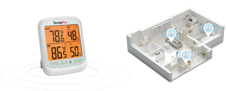 Termómetro e higrómetro inalámbricos TempPro TempAir PLUS TP260B para interior y exterior — Alcance de 300 m, pantalla de 3.1"