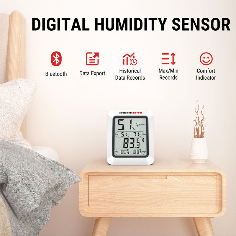 TP350 - Paquete de 2 termómetros higrómetros con Bluetooth para el hogar