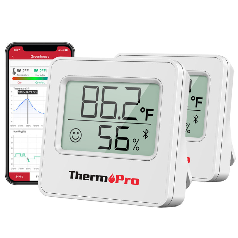 TempPro TP357 2-Pack Indoor Bluetooth Hygrometer Thermometer
