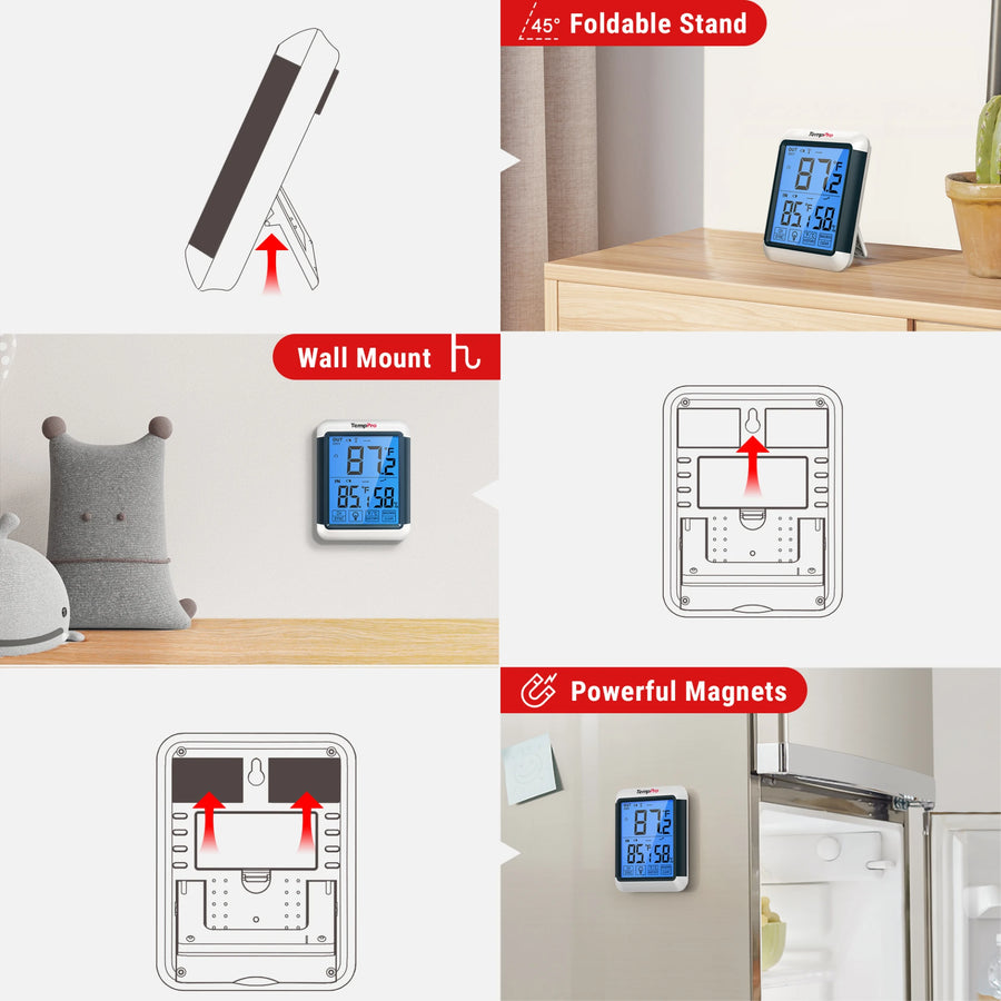 Termómetro e higrómetro inalámbricos de interior y exterior TempPro TempAir PLUS TP65B — Pantalla táctil de 4", 500 pies