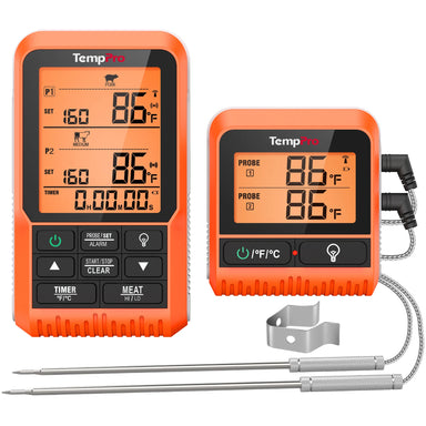 TempPro TempSync PLUS TP826 Wireless Meat Thermometer — 500FT RF Range, Dual Probes & BBQ Mode