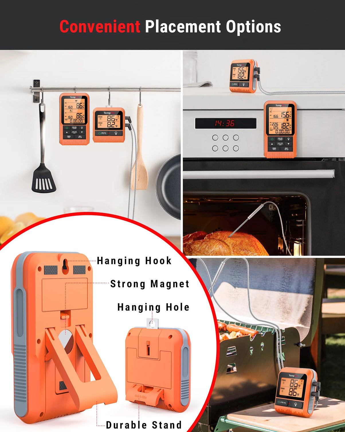 TempPro TempSync PLUS TP826 Wireless Meat Thermometer — 500FT RF Range, Dual Probes & BBQ Mode