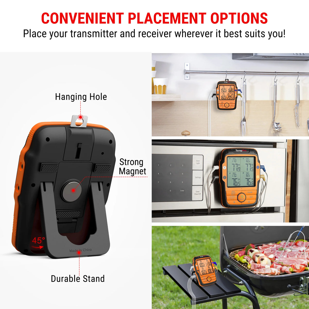 TempPro TempSync PLUS TP827B Wireless Meat Thermometer — 1000FT RF Range, 4 Color-Coded Probes