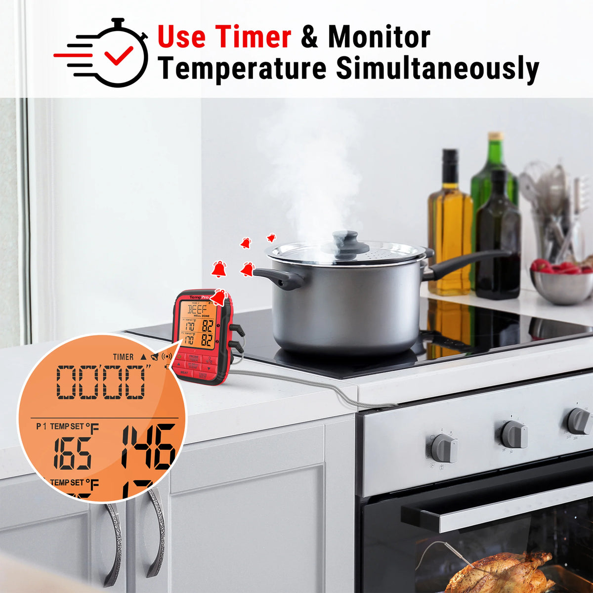 TempPro TempSync PLUS TP828BW Wireless Meat Thermometer — 500FT RF, Dual Probes, 4 Alarm Modes · Store Edition