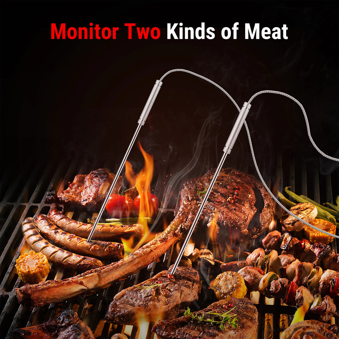 Thermomètre à viande sans fil TempPro TempSync PLUS TP828BW — portée RF de 500 pi, double sonde, 4 modes d'alarme